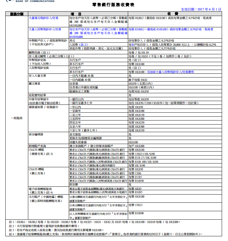 香港交通銀行收費(fèi)標(biāo)準(zhǔn)3